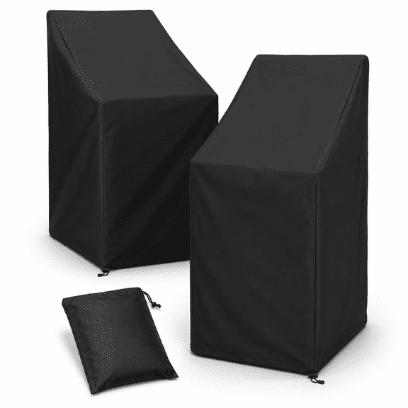 Outdoor Patio Chair Covers,Outdoor Lawn Patio Furniture Covers,Lounge Deep Outdoor Seat Cover with Adjustable Drawstring and Storage Bag,Windproof,UV Protection 2 Pack,Black