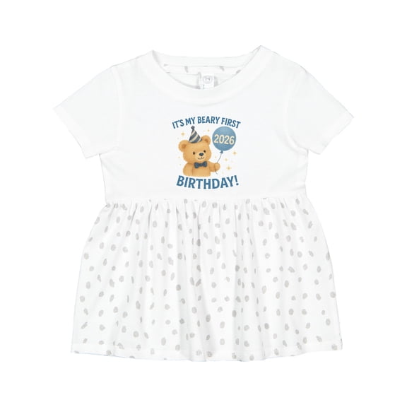 Inktastic Beary First Birthday 2026 Teddy Bear Girls Baby Dress