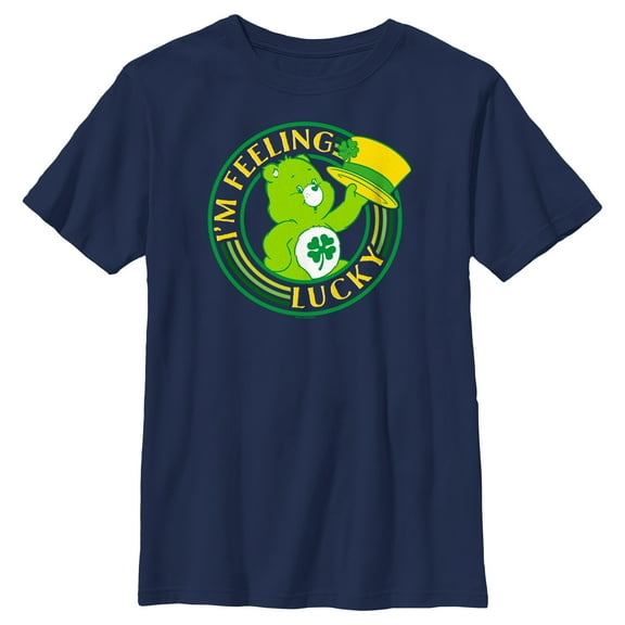 Boy's Care Bears St. Patrick’s Day I’m Feeling Lucky Graphic Tee Navy Blue Small
