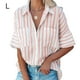 thumbnail image 3 of Sonducket Camisa de mujer Media manga Raya Raya Blusa Bolsillos Botón Blusa Bolsillos Botón Cuello en V Top Prendas para la parte del cuerpo Naranja L Sonducket AP003125-13, 3 of 6