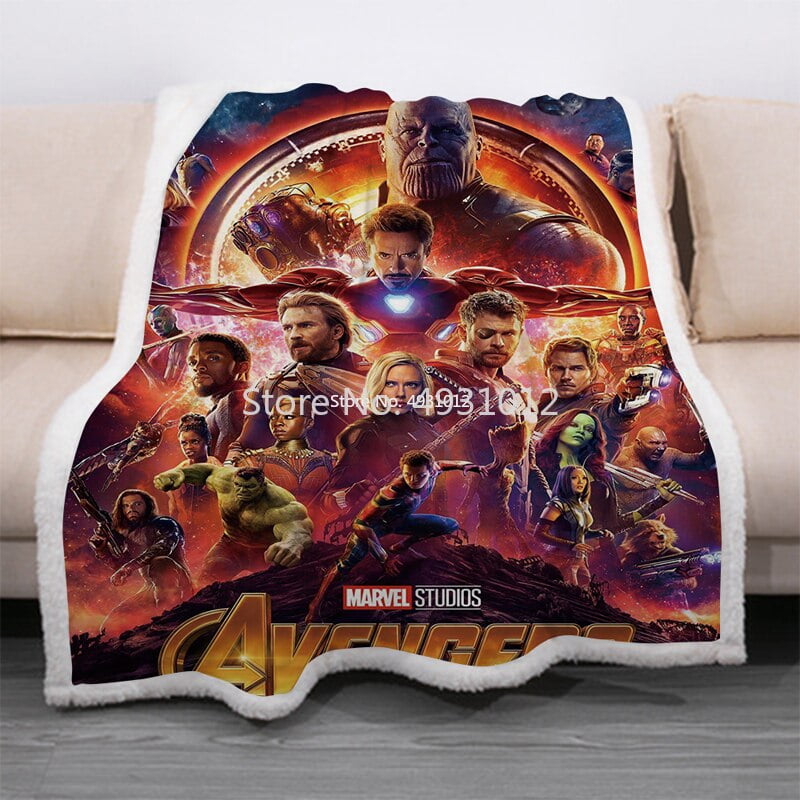 Aiouniya Disney Cartoon Avengers Hulk Captain America Sherpa Blanket Throw Thick Two Layers Soft Plush Iron Man 3d Printing Blanket Other