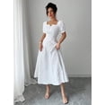 thumbnail image 6 of White Womens Embroidered Floral Square Neck Short Sleeve A-Line Midi Dress, 6 of 6