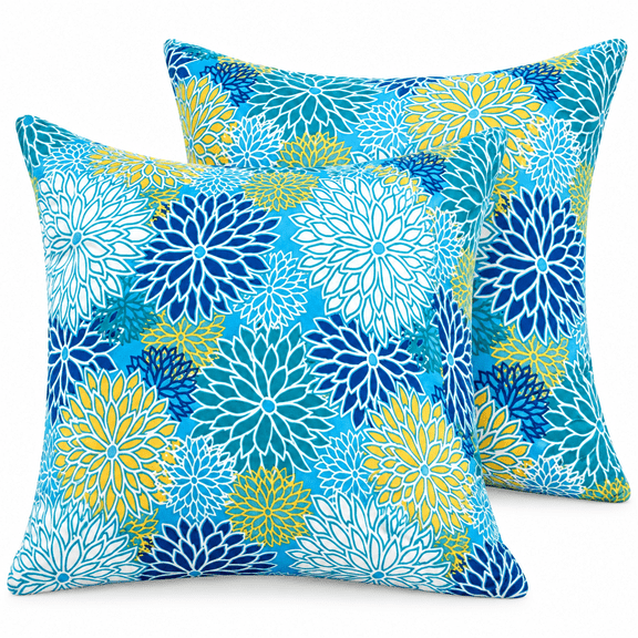 Aaekzj Pack of 2 Patio Pillow Covers Square Decorative Throw Pillow Covers for Home Sofa Bench and Patio Furniture 20x20 Dahlia Blue