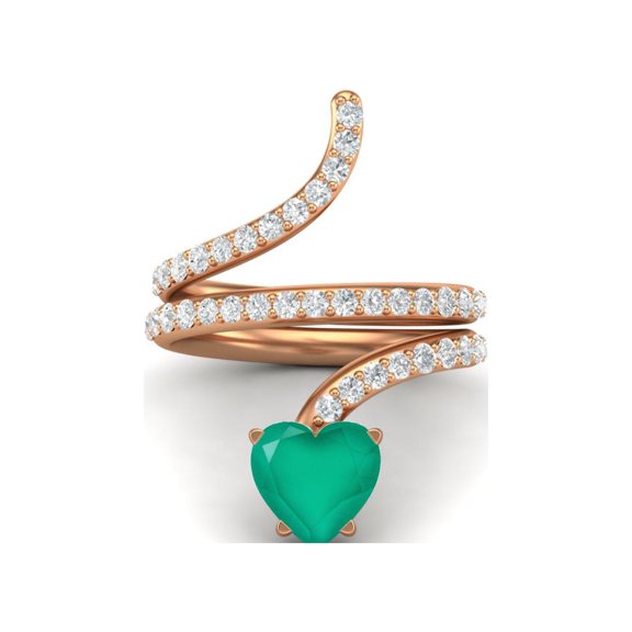7MM Heart Shape Wrap Bypass Ring Natural Green Onyx 925 Silver Rose Vermeil Women Valentines Day Gifts Rings
