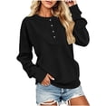 thumbnail image 4 of GERsome Sweatshirt for Women Henley Button Crew Neck Long Sleeve Pullover Tops Solid Color Black L, 4 of 6