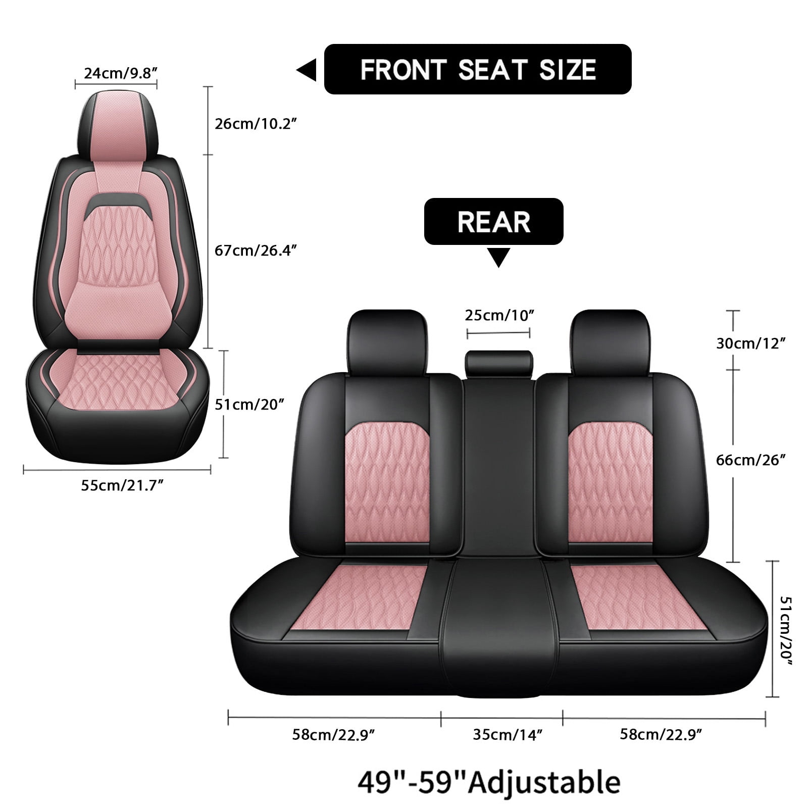 OTOEZ Universal Pink Car Seat Cover Nappa Leather 5-Seat Full Set Waterproof Front & Rear Cushion Protector Fit Most Honda Toyota Chevy Ford Nissan SUV