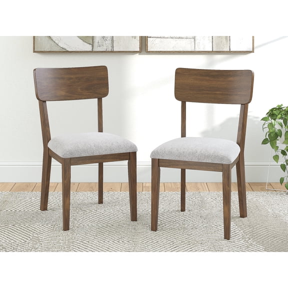 Signature Design by Ashley Allstream Dining Upholstered Side Chairs, Set of 2, Gray Polyester Seats with Brown Solid Wood Frame