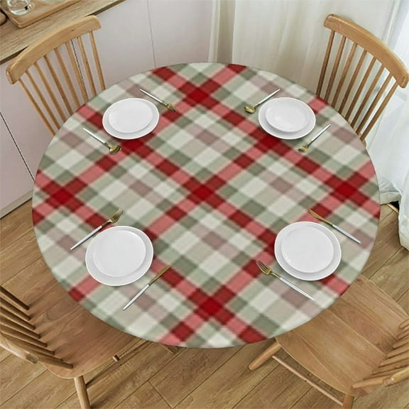 BANET Christmas Checkered Tablecloth Round, Winter Xmas Red Green Buffalo Table Cloth Cover, Non-Slip Waterproof for Kitchen Dining Party Holiday Farmhouse Decor 31"-35