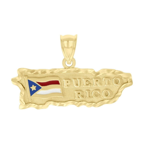 10kt Real Yellow Gold Mens Enameled Puerto Rico Flag Charm Pendant