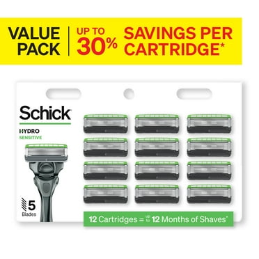 Schick Hydro Sensitive Razor Blade Refills, 12 ct, 5-Blade Men's Razor Refills