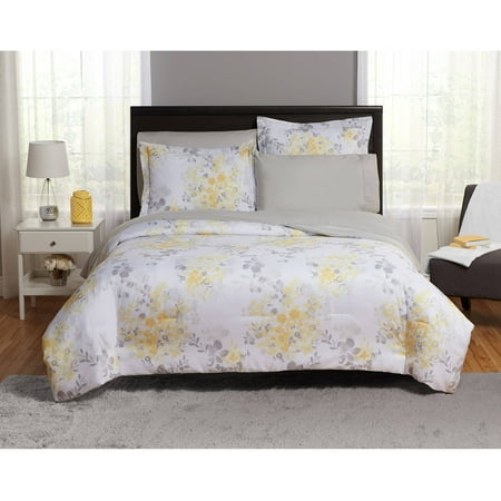 Yellow Comforter - Mainstays Yellow Floral 5-Piece Bed-in-a-Bag Set