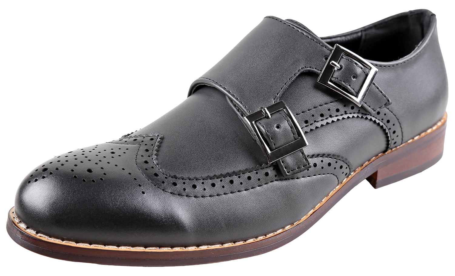 Urban Fox Allen Men's Dress Shoe | Double Monk Strap | Brogue | Wingtip Shoes for Men | Black 11 M US - image 1 of 7