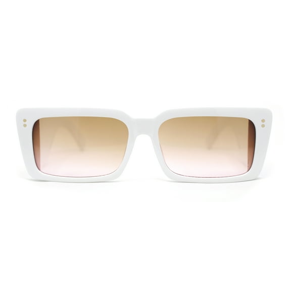 Womens Mod Rectangle Cat Eye Sleek Minimal Plastic Sunglasses White - Brown Pink