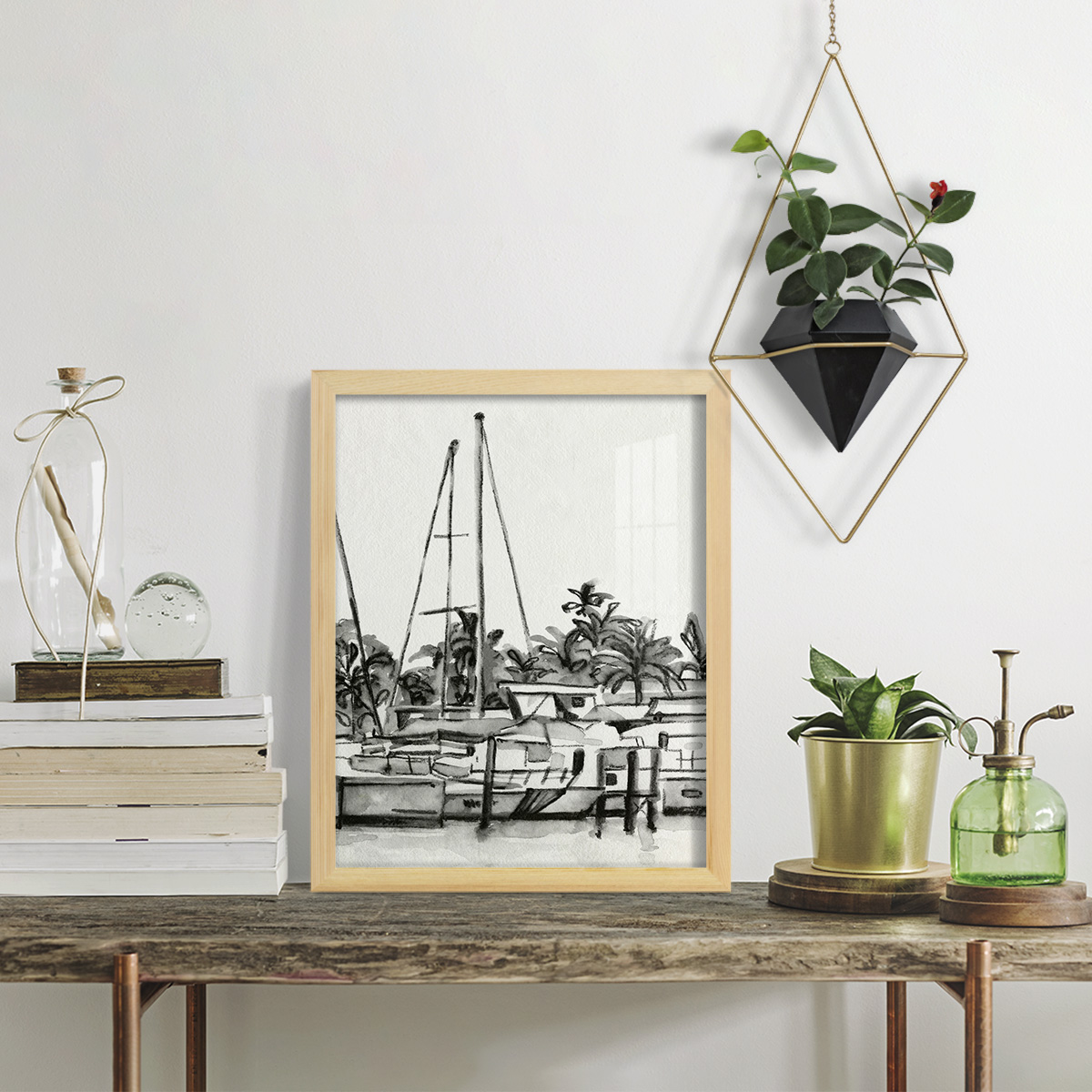Neutral Tropics IV - Framed Print w/glass - Natural Wood