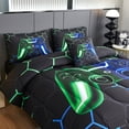 thumbnail image 4 of RYNGHIPY Gaming Bed in a Bag Full for Kids Teens 6Pcs Blue Green Comforter Set Soft Gamer Bed Bedding Sets for Boys Lightweight Bed Set (Green-Blue, Full), 4 of 9