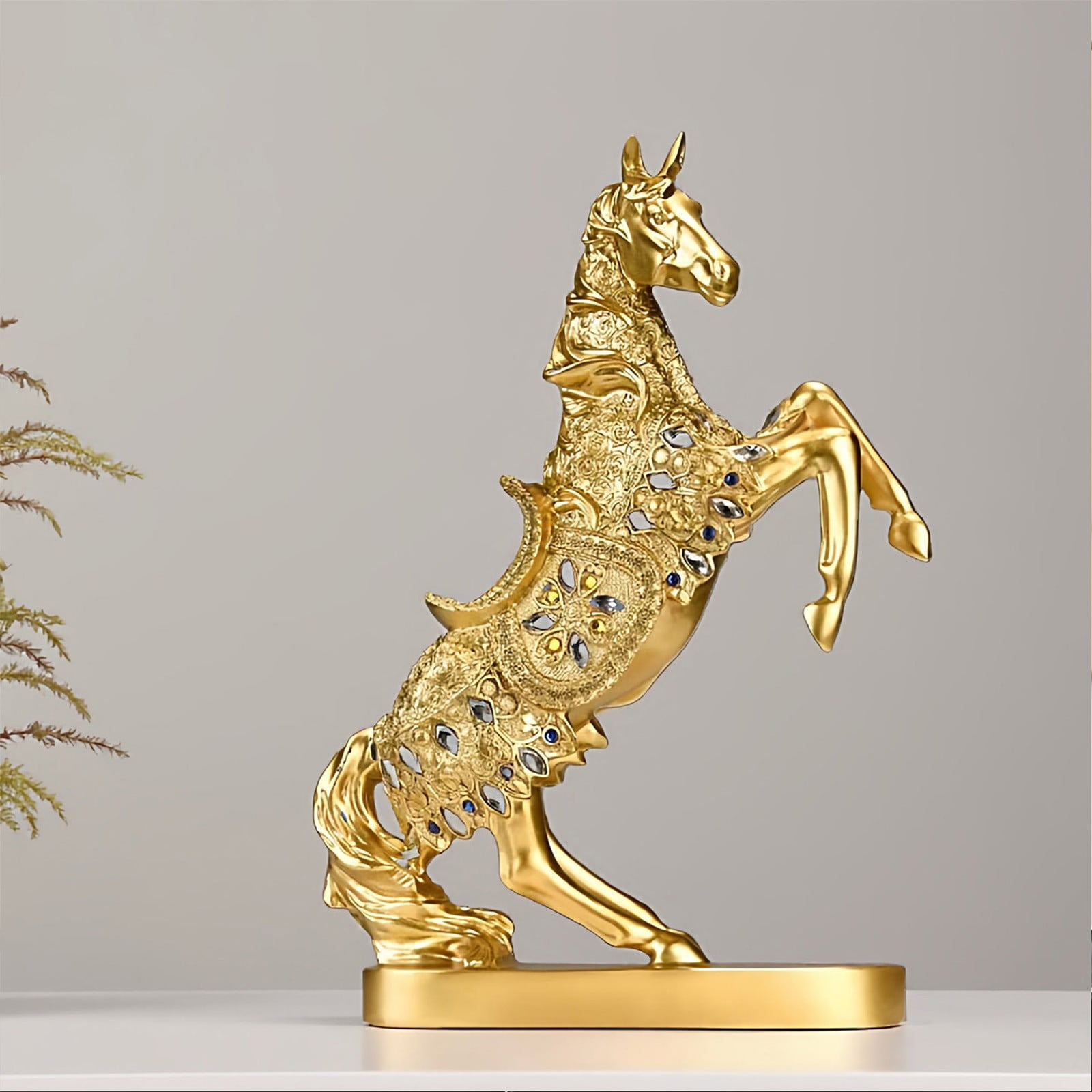 Horse Statue Resin Desktop Figurine, Multicolor Equestrian Decorative Ornament, Stable Base Horse Sculpture for Home Office Shelf, Gift for Horse Lovers and Lunar New Year