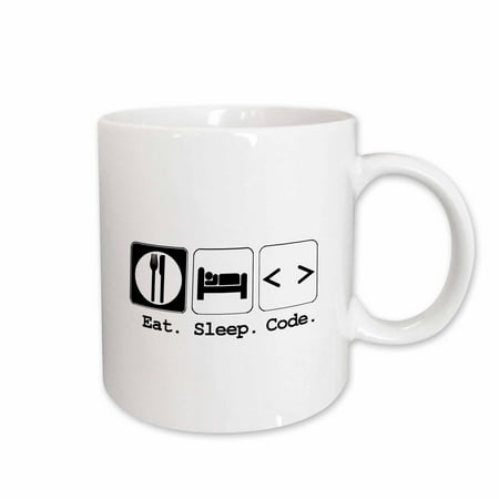 

3dRose Funny Hobby Lifestyle Design Eat Sleep Code Ceramic Mug 11-ounce
