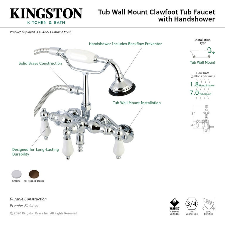 Kingston Brass Ae422t Vintage Wall Mounted Clawfoot Tub Filler