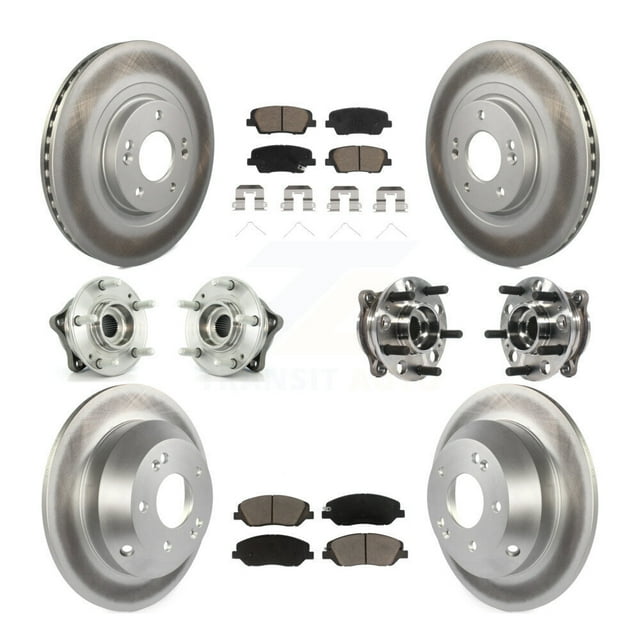 Transit Auto Front Rear Hub Bearings Assembly Coated Disc Brake Rotors and Ceramic Pads Kit (10Pc) for Car Hyundai Santa Fe XL AWD - Left Right Side (Driver Passenger) KBB-120978