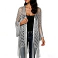 thumbnail image 4 of Hesxuno Women Crochet Cardigans Long Sleeve Lightweight Baggy Maxi Cardigan Hollow Out Beach Boho Cover Up 2026 Breathable Comfy Coverup Silver Free Size, 4 of 6