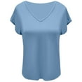 thumbnail image 4 of MIXUE Womens Summer Tops Solid Color V Neck Short Sleeve Fashion Casual Shirts For Women Tshirts Outwear,Blue,M, 4 of 4
