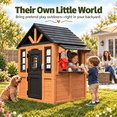 thumbnail image 6 of Conchico Kids Outdoor Playhouse, Wooden Playhouse with Play Kitchen & Working Doorbell for Boys Girls , Toddler Outdoor Toy Gift Ages 3-5, Brown, 6 of 10
