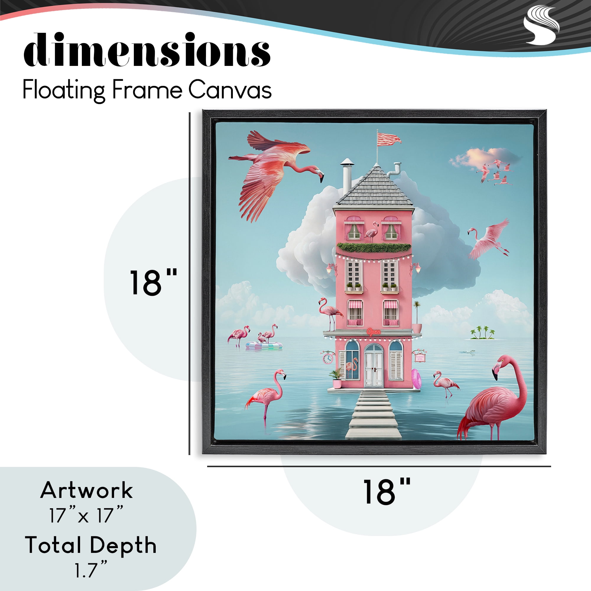 Flamingo Hotel on Water Black Framed Floater Canvas Wall Art, design by Lori Lea Studios