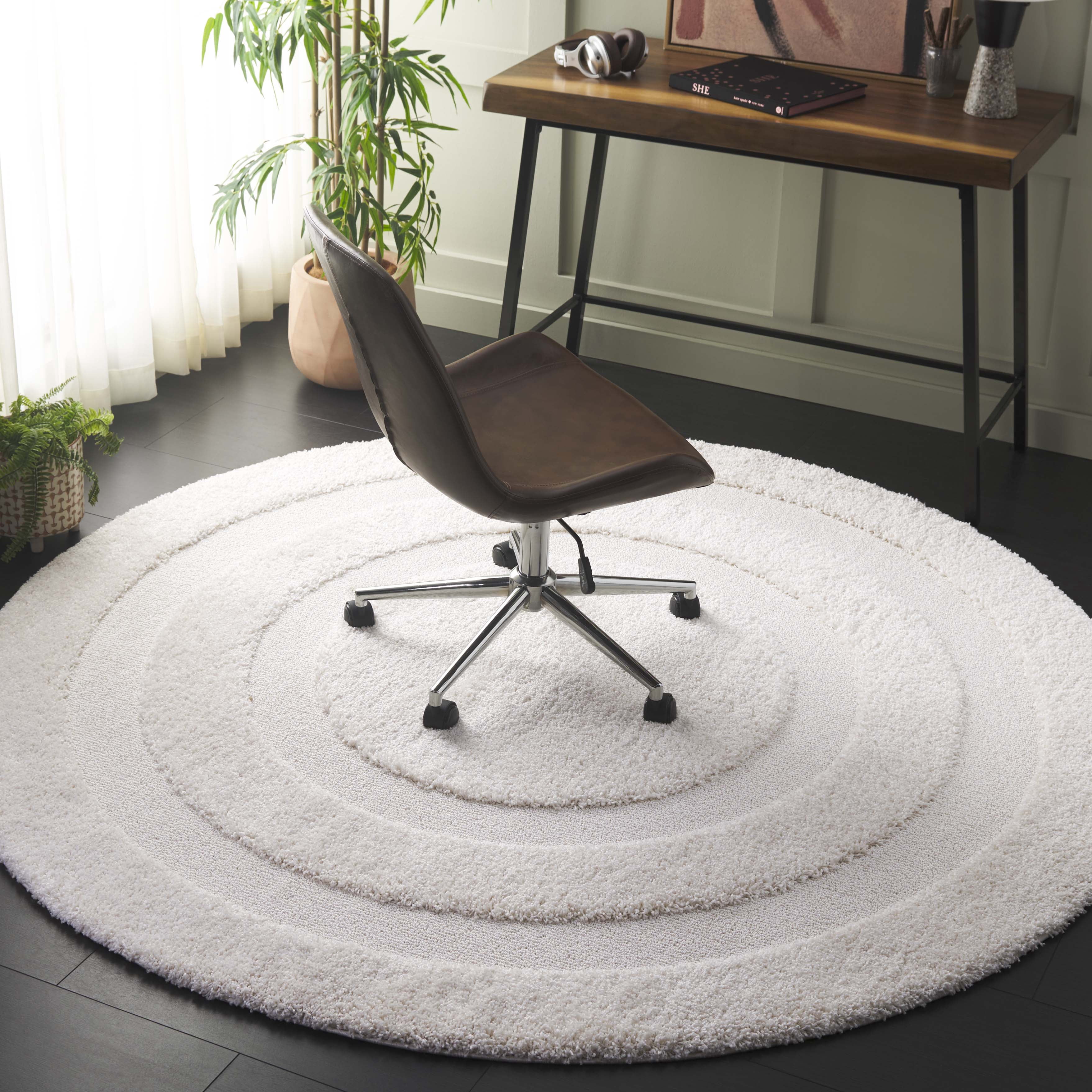 Safavieh Florida Mason Bordered Shag Area Rug, Creme, 9' x 9' Round