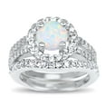 thumbnail image 5 of LaRaso & Co His Hers Wedding Rings White Opal Silver Titanium Wedding Engagement Couples Rings Set 10/9, 5 of 6