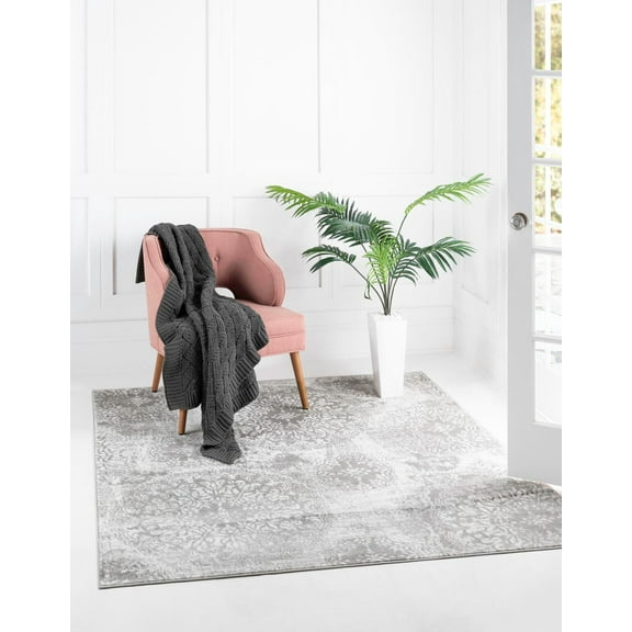 Rugs.com Monte Carlo Collection Rug – 5' Square Light Gray Medium Rug Perfect For Living Rooms, Kitchens, Entryways