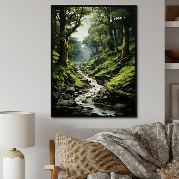 Designart "Enchanted Woods By The River" Forest Floater Framed Wall Art Living Room
