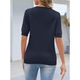 thumbnail image 3 of Camiseta MEROKEETY para mujer, manga corta, cuello en V, azul marino, XXL, 3 of 6