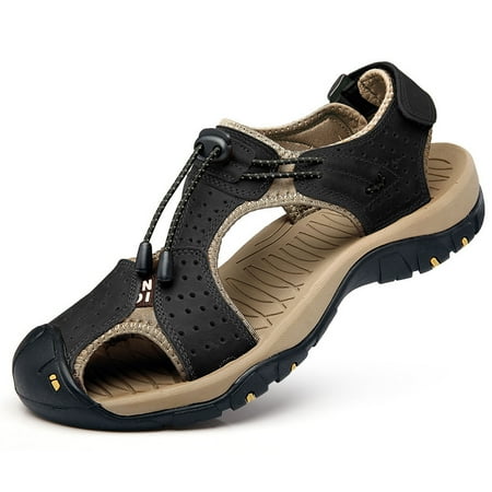 Ecetana Men's Sandals Closed Toe Leather Fisherman Hiking Sandals for Men Water Shoes