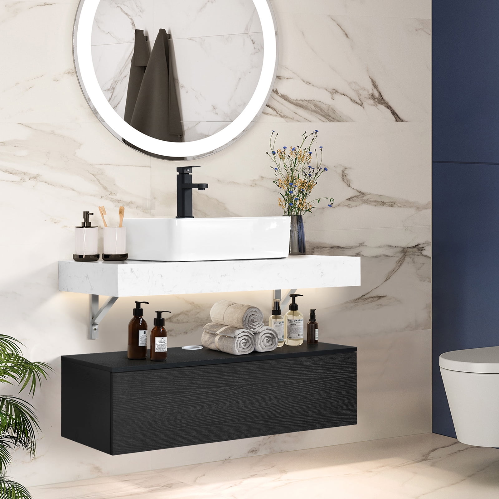 DWVO Bathroom Vanity with Sink 43inch Wall Mounted Bathroom Cabinet