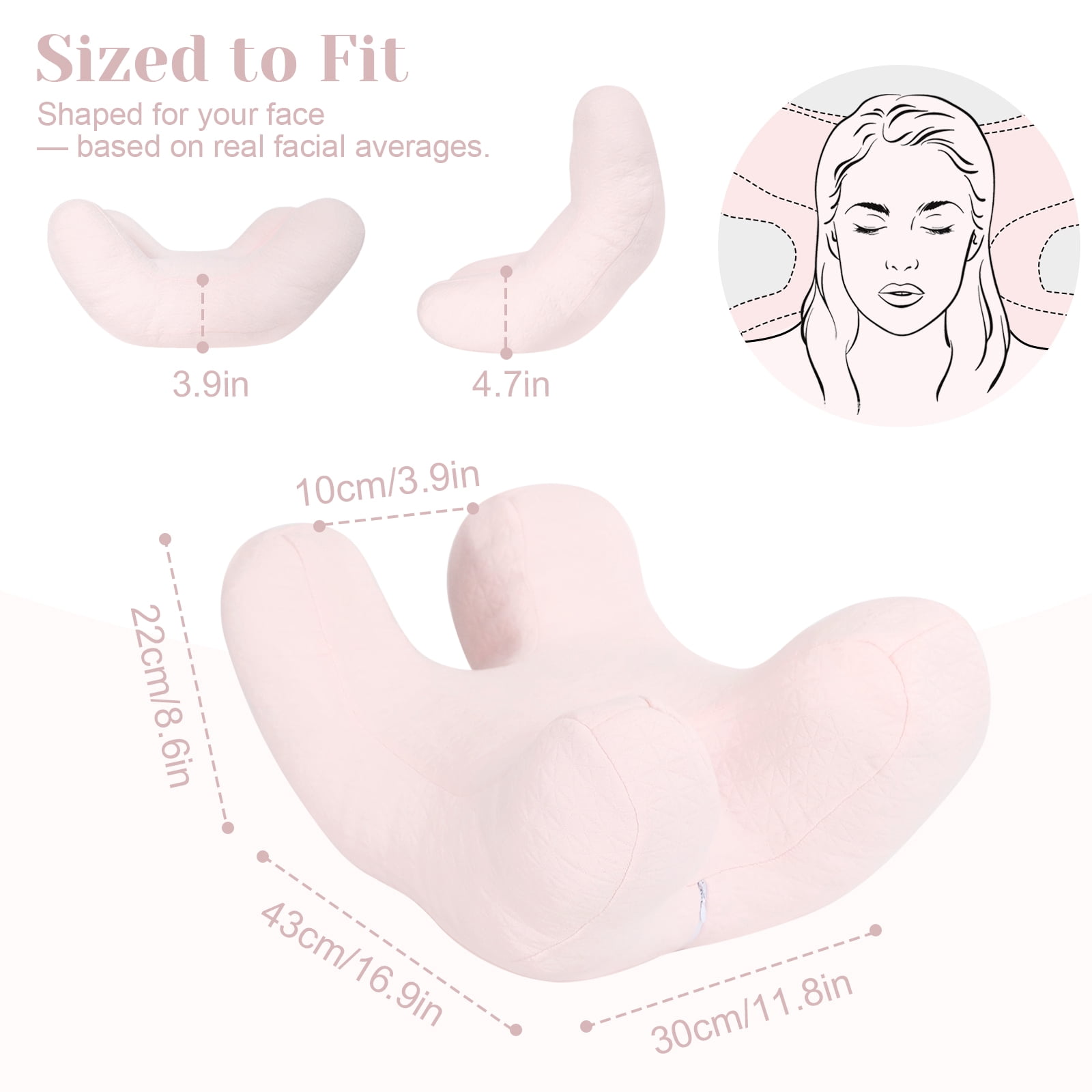 RoamReady Anti Wrinkle Anti-Aging Side Sleeper Pillow, Soft Neck Support Pain Relief Sleep Aid Beauty Pillow, Adult Pink