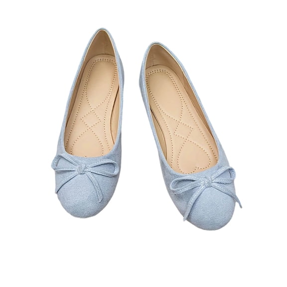 Gpaecead Women's Bow Flat Ballet Shoes Closed Toe Low Cut Faux Suede Soft Sole Comfort Spring Versatile Casual Flats, B-Light Blue