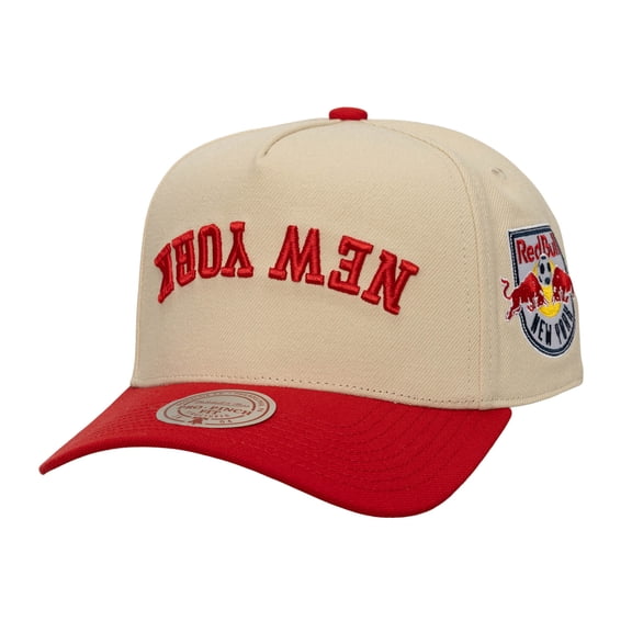 Men's Mitchell & Ness  Cream/Red New York Red Bulls Upside Down Pro Pinch Snapback Hat