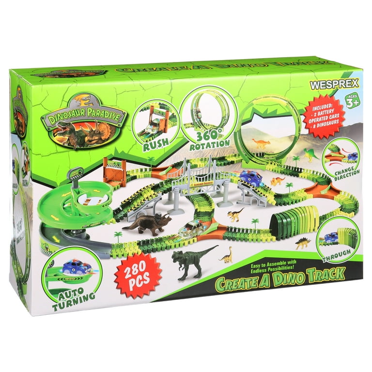  241Pcs Dinosaur Track Toys for 3 4 5 6 7 8 9+ Year Old Boys  Girls, 2 Electric Jeeps & 8 Dino Figures, Upgraded Dinosaur Skull Tunnel  with Smoke, Light and