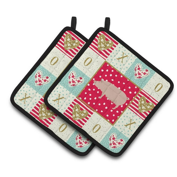 Carolines Treasures CK5365PTHD English Large White Pig Love Pair of Pot Holders, 7.5HX7.5W, multicolor
