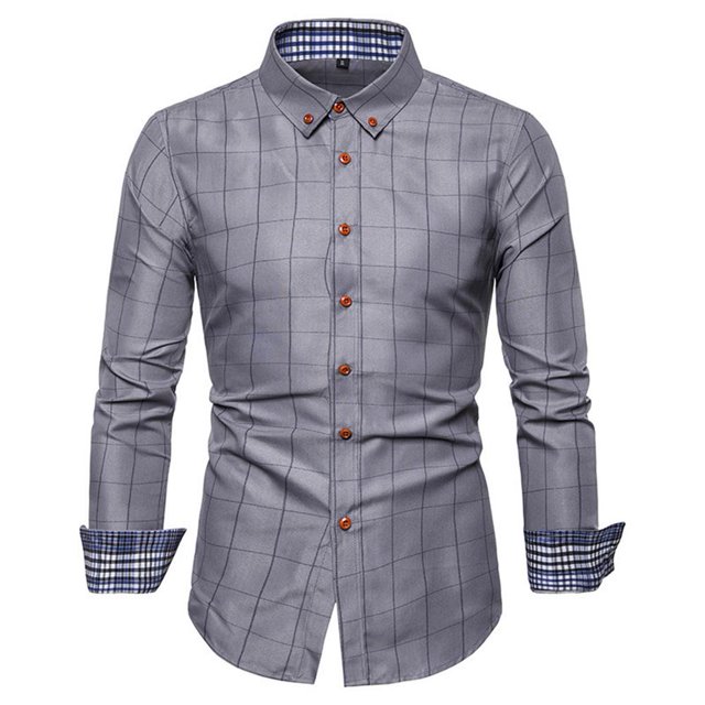 Camisas De Algodón A Cuadros Para Hombre, Camisa Informal Para Jóvenes, Blusa De Primavera Con Solapa (Gris)(2Xl) Tmvgtek Caballero