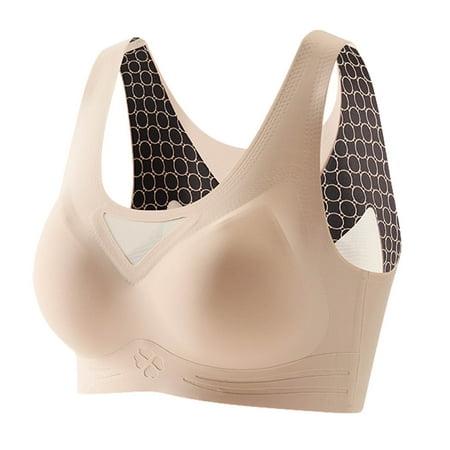 QYZEU Underoutfit Bras for Women Wireless Solid Color Racerback Bras Comfortable Sexy Thin Summer Bra Stylish Beautiful Back Tank Top Seamless Breathable Bra Beige 2XL