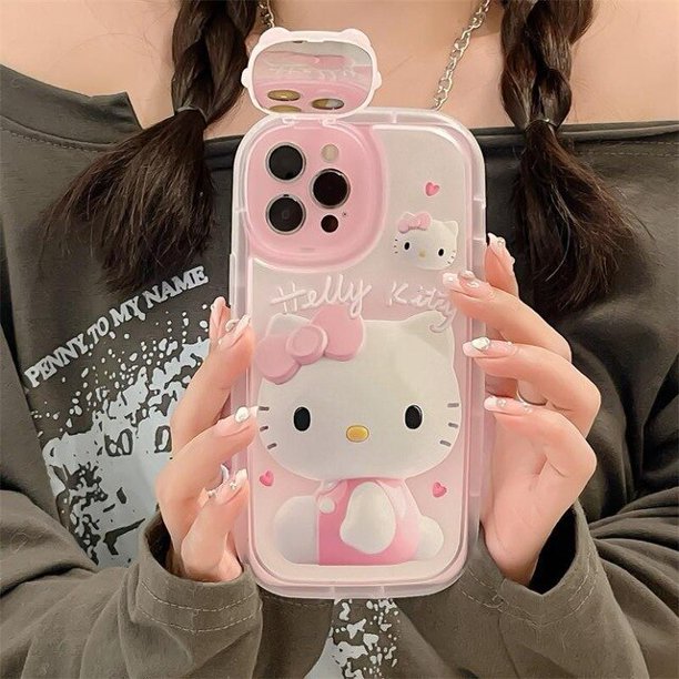 Sanrio Hello Kitty pink cute with mirror cartoon Phone Cases For iPhone 14  13 12 11 Pro Max Mini XR XS MAX Back Cover - Walmart.com