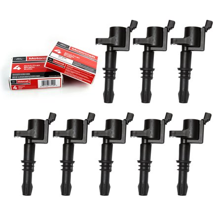 Set of 8 Motorcraft SP515 SP546 Spark Plugs and 8 Straight Boot Ignition Coils DG511 for Ford Lincoln Mercury V8 V10 4.6l 5.4l 6.8l Compatible with 3L3E12A366CA 5C1584 C1541 FD-508
