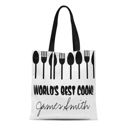KDAGR Canvas Tote Bag Food World Best Cook Custom Name Black Him Birthday Reusable Handbag Shoulder Grocery Shopping (Best Sorbet Grocery Store)