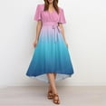 thumbnail image 6 of Gradient Flare Dress Women's Summer Fashion V-Neck Short Sleeve Flowy Swing Midi Dresses Casual Party Sundress,Sky Blue L, 6 of 6