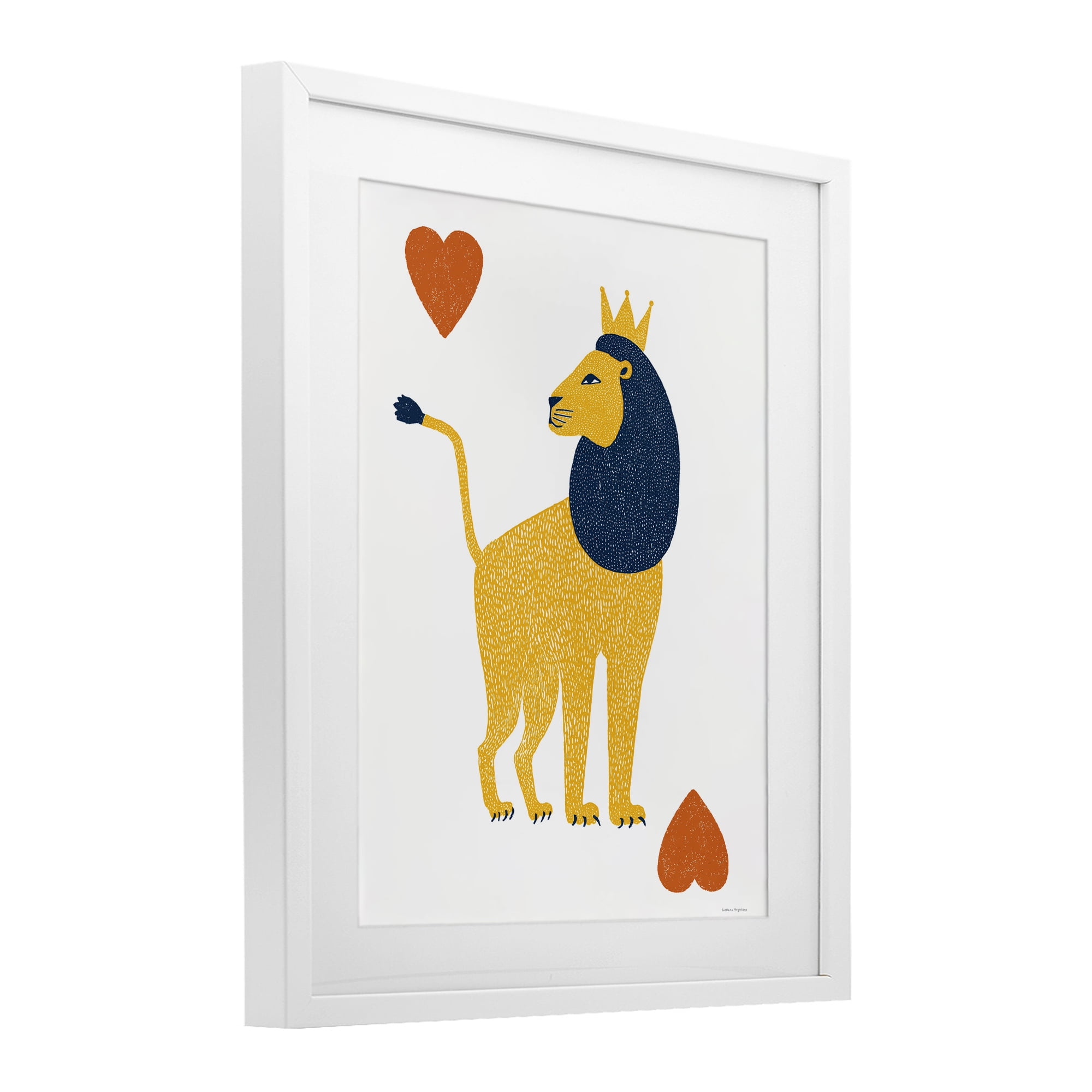 Lion & Hearts Card White Framed Print Under Glass, design by Svetlana Aleynikova