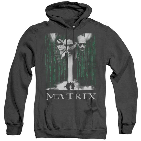 The Matrix Neo, Morpheus, Trinity Unisex Adult Pull-Over Heather Hoodie,Black, X-Large