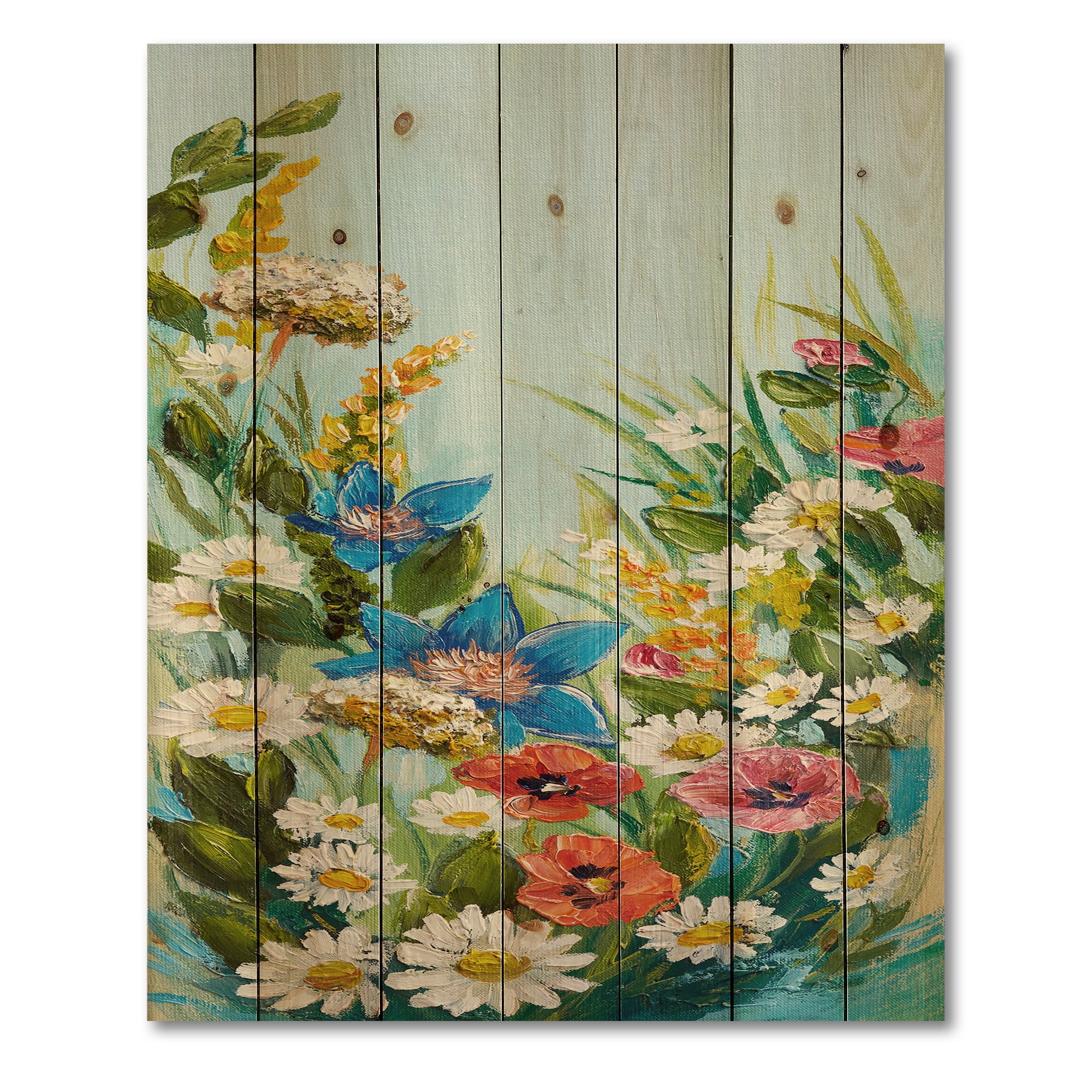 Designart 'Still Life Of Colorful Wildflowers With Leaves I' Traditional Print on Natural Pine Wood