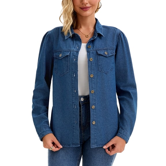 DARING DIVA Women's Long Sleeve Button Down Shirts Jackets with Pocket S Dark Blue