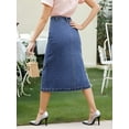 thumbnail image 4 of PAOLA RIBONI Denim Skirt with Slit, Women's Casual High Waist Split Midi Jean Skirts, Slim Fit Pencil Skirt, 4 of 15